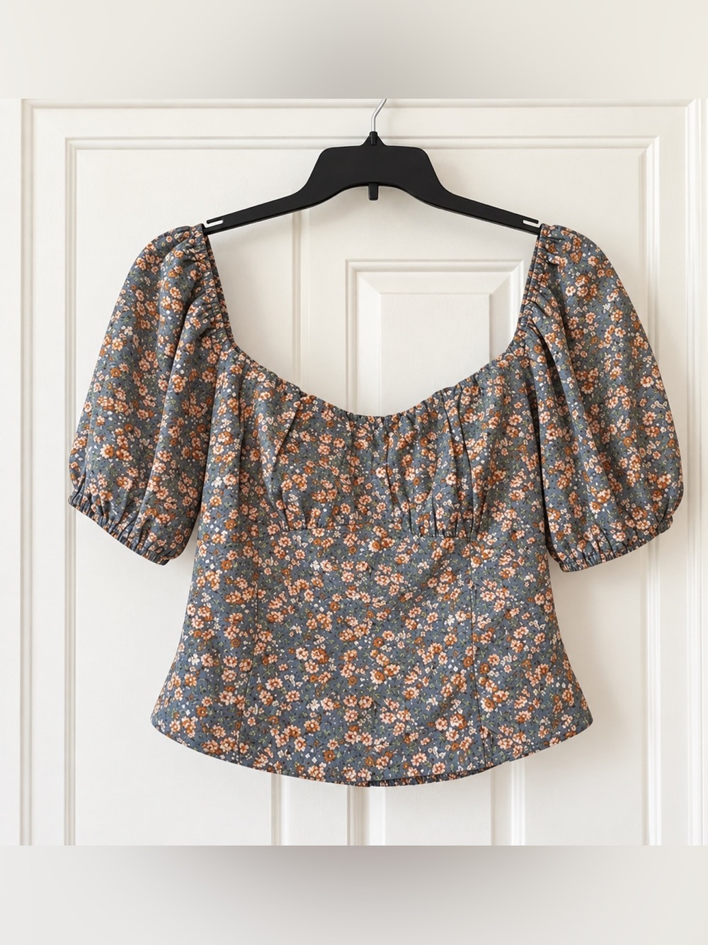 ASTR The Label Blue Ditzy Floral Smocked Back Bodice Boho Crop Top NWT XL #1023